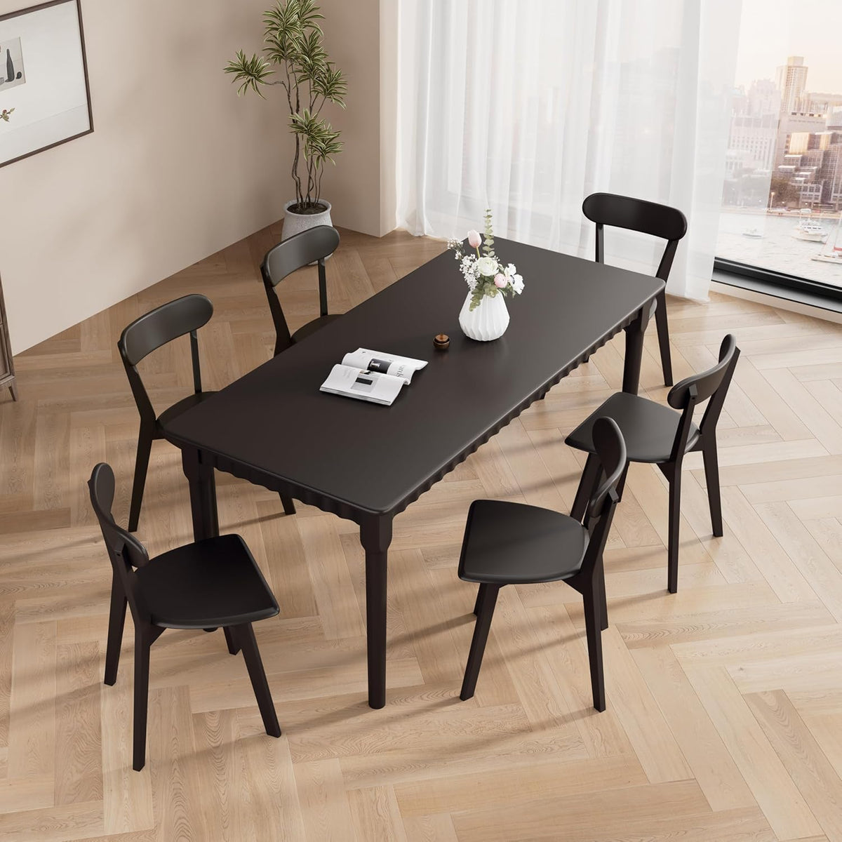 Solid Wood Dining Chairs Set of 6, Wooden Dining Room Chairs for Whole Family Use, Farmhouse Kitchen Chairs Set Suitable for Dining Room, Living Room, Black