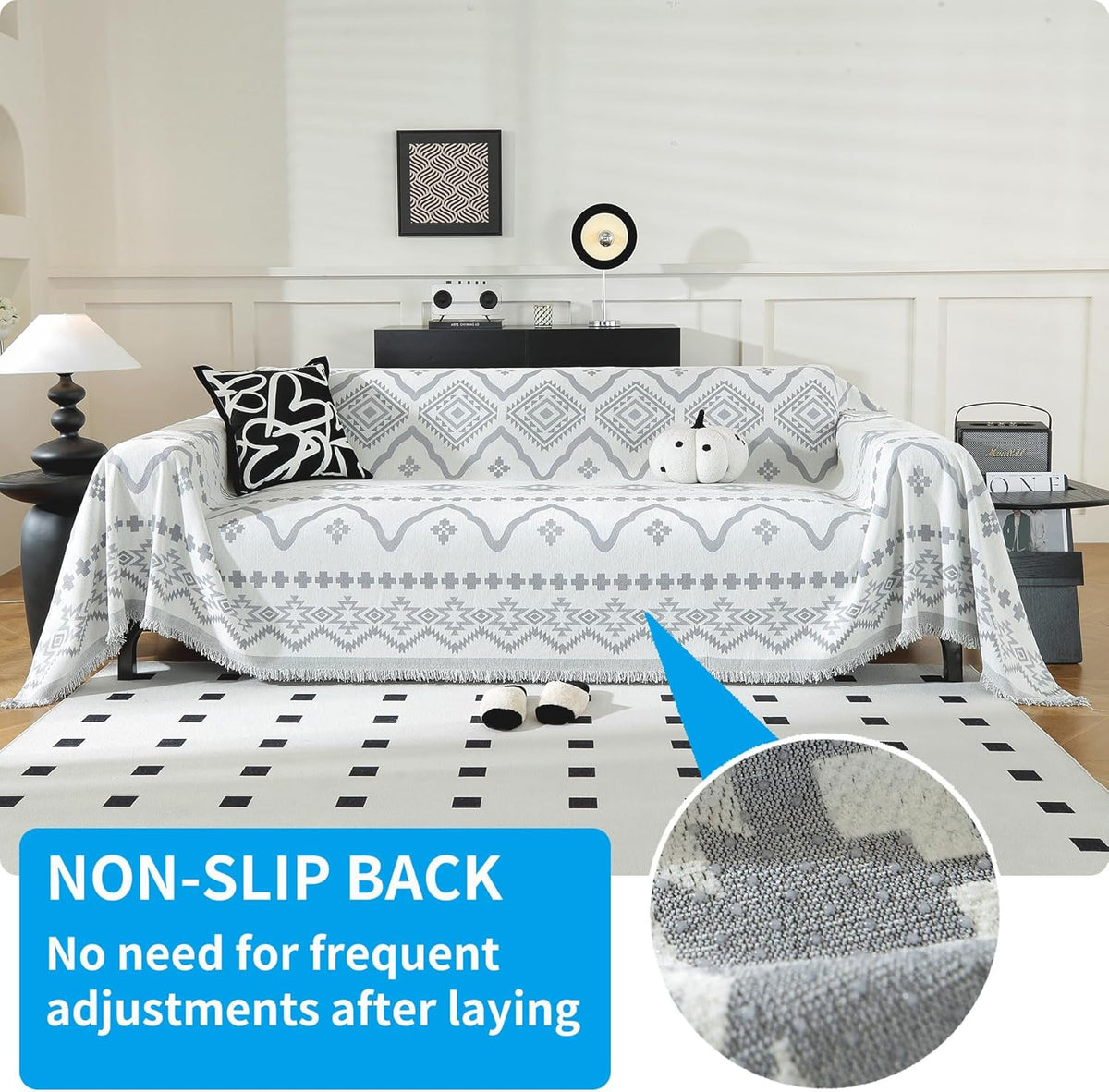 LUFEIJIASHI Boho Couch Covers for Sofa Non Slip Sofa Covers Washable Couch Covers for 3 Cushion Couch Sofa Pet Friendly Sectional Couch Cover Blanket Furniture Protector for Dogs (Grey, 71"x134")