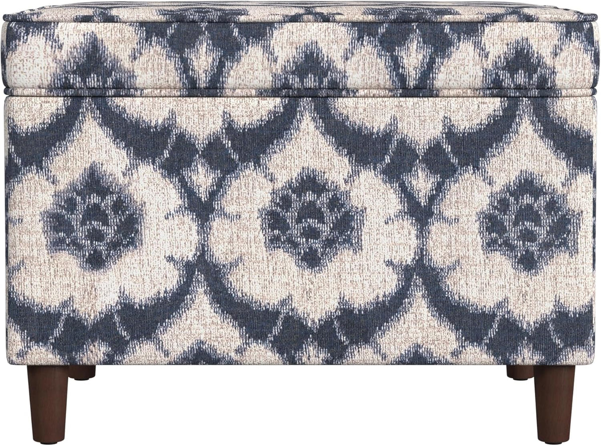 Home Decor | Dinah Collection Modern Storage Ottoman | Ottoman with Storage for Living Room & Bedroom(Blue Medallion Print)