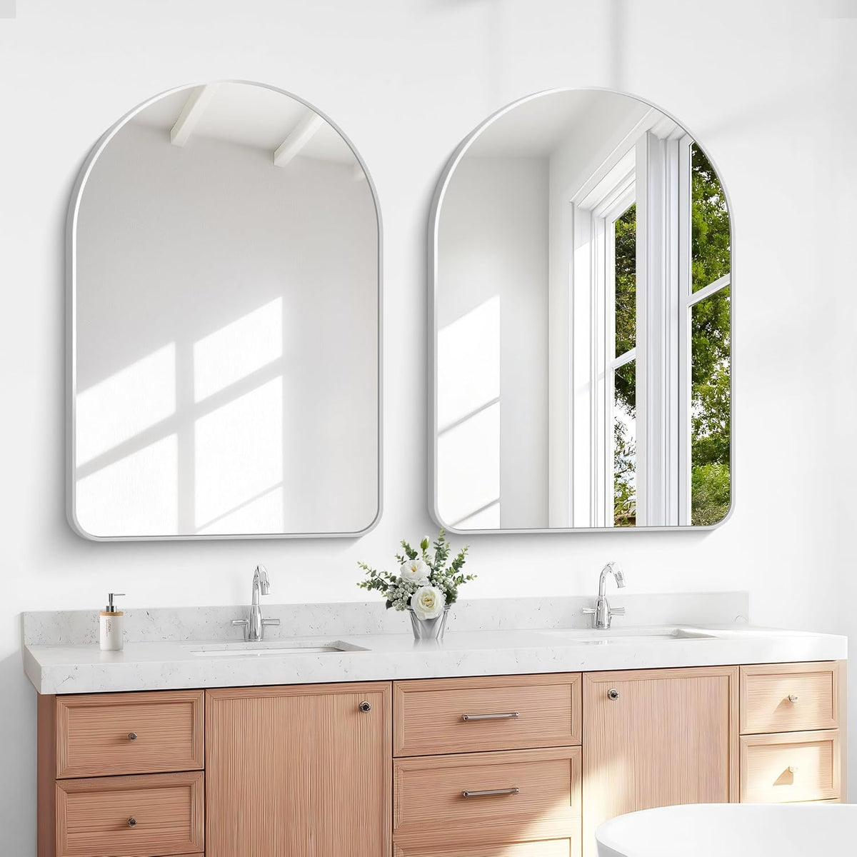 Arched Bathroom Mirror, 26"x38" Silver Arched Mirror for Bathroom, Wall Mounted Mirror, Black Vanity Wall Mirror w/Metal Frame for Bedroom, Entryway, Living Room, Hanging or Leaning Against Wall