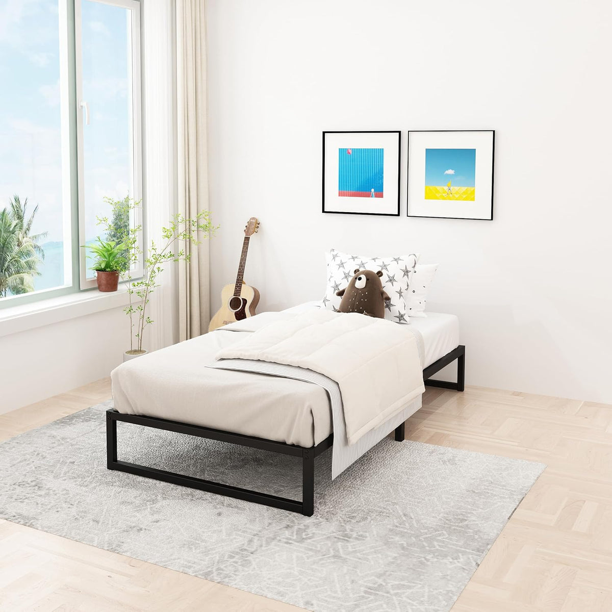 12 Inch Twin Size Bed Frames Heavy Duty Metal Twin Platform Bed Frame No Box Spring Needed, Noise Free, Easy Assembly, Black