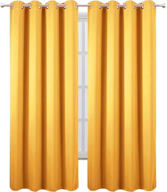 LEMOMO Yellow Thermal Blackout Curtains/52 x 84 Inch/Set of 2 Panels Room