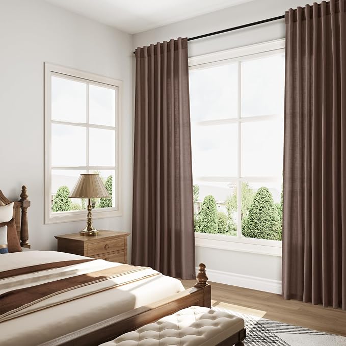 Extra Long Curtain Cappuccino Morden Linen Blend Light Filtering Back Tab