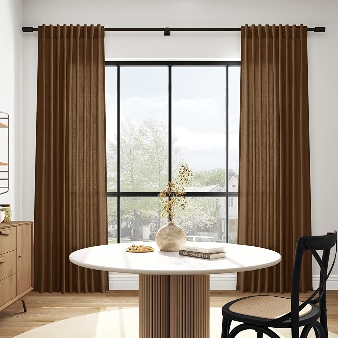 Tobacco Brown Linen Curtains 102 Inches Rod Pocket Back Tab Drapes 2 Panels Set