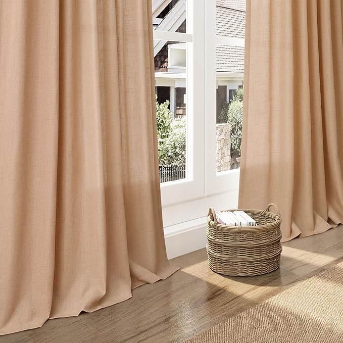 Nanspring Camel Linen Curtains 2 Panels Set