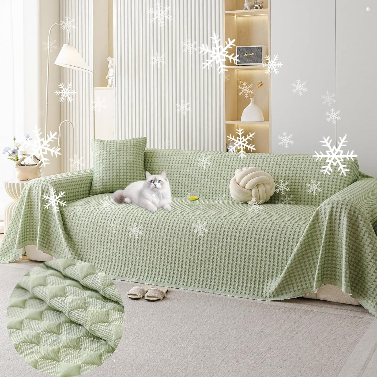 HANDONTIME Cooling Dog Couch Cover Ice Silk Washable & Breathable Pet Sofa Protector, Durable Couch Covers for Sofa Pet Friendly Soft Dog Cooling Bed Cover Sofa Protector Covers (Green, 71"x118")