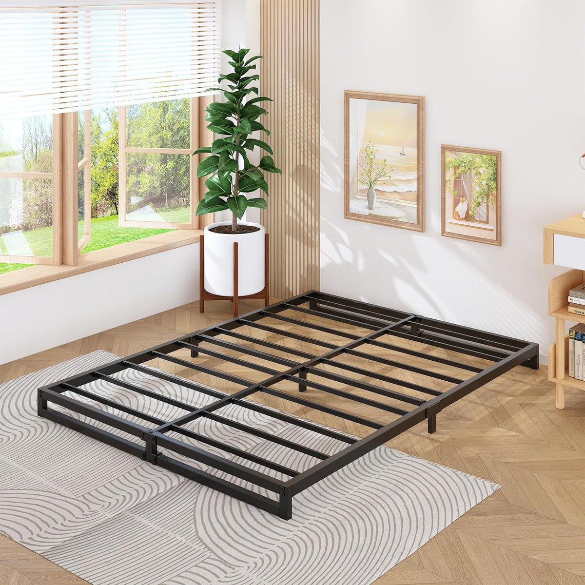 4 Inch Full Size Bed Frame No Box Spring Needed, Heavy Duty Metal Platform Beds with Sturdy Steal Slats for Mattress Foundation, Easy Assembly, Noise Free, Black