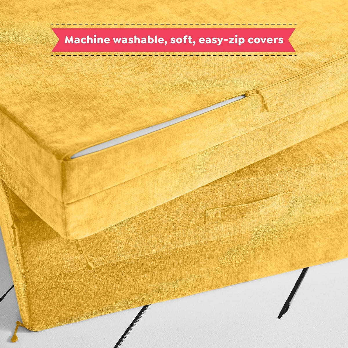 Yourigami Kids and Toddler Play Couch, Convertible Folding Sofa, Durable Foam Modular Design, Sunflower Yellow XL