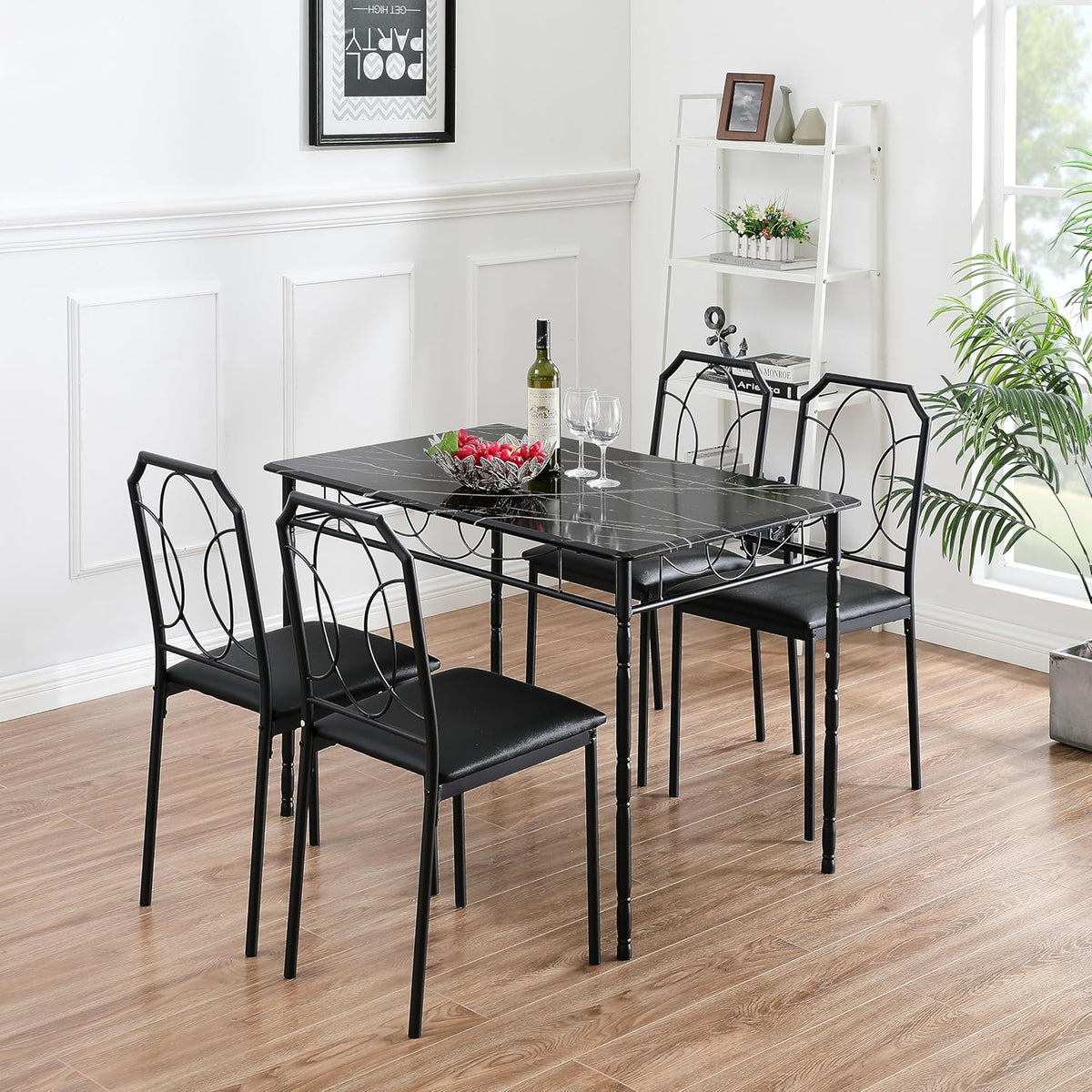 VECELO 5 Piece Dining Table Set for 4, Dinette with Chairs for Kitchen, Breakfast Nook, Small Space,Easy Assembly