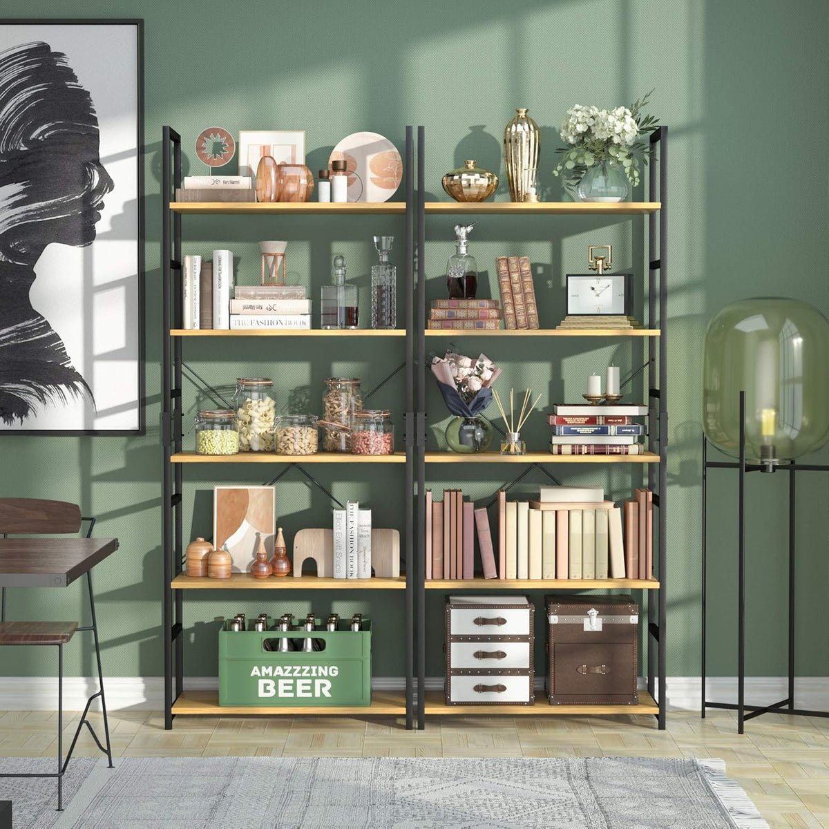 NUMENN 5 Tier Bookshelf, Tall Bookcase Shelf Storage Organizer, Modern Book Shelf for Bedroom, Living Room and Home Office, Natural