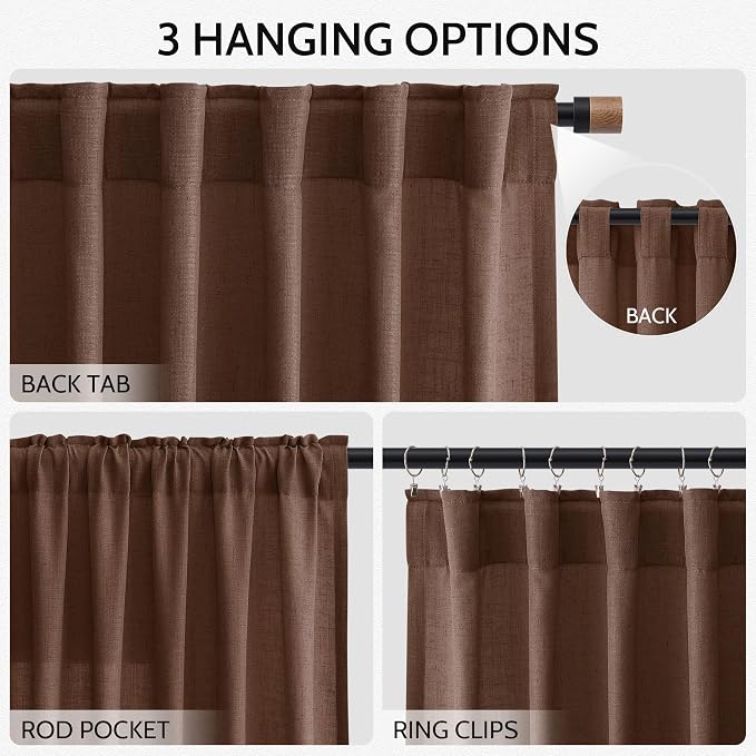 Mocha Brown Linen Curtains 90 Inch Length 2 Panels