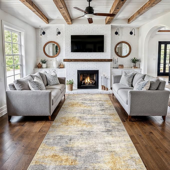 4x10 Washable Kitchen Runner Rug: Modern Abstract Wide Runners