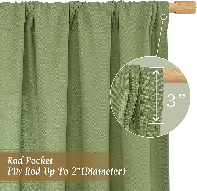LAMIT Green Linen Curtains for Bedroom, Faux Linen Textured Light Filtering