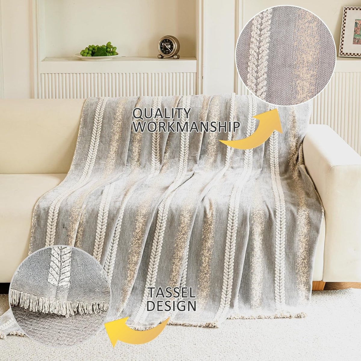 Couch Cover for Dogs Washable Sofa Cover, Sectional Couch Covers, Sofa Covers for 2 Cushion Couch, Non Slip Stripe Sofa Slipcovers Furniture Protector, Couch Protector from Cat Claws, Light,71''x150''