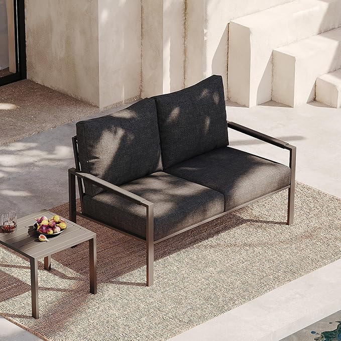 Sundale Outdoor 2 Pieces Patio Set Outdoor Metal Furniture Sets with Loveseat and Side Table, Outdoor Patio Couch for Garden, Backyard, Porch, or Balcony, All-Weather Patio Sofa with Cushions
