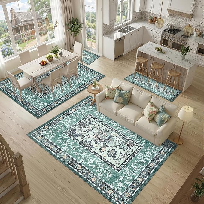 GarveeHome Teal 2x3 Door Mat Indoor Rugs