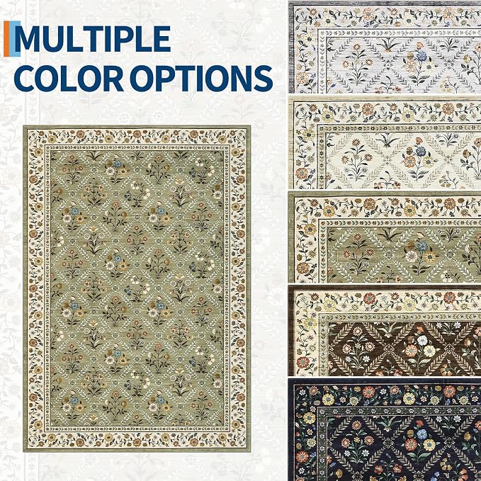 Large Entryway Rug 3x5 Floral Washable Area Rugs Vintage Soft Non-Slip Small