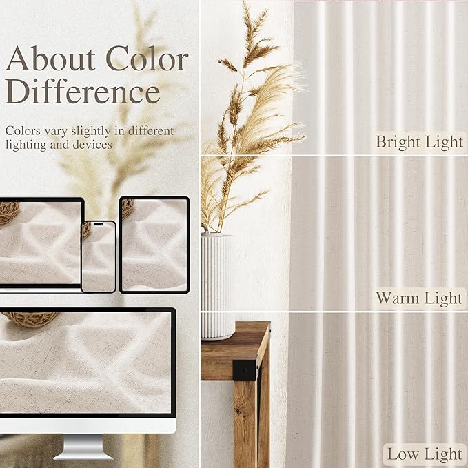 Nanspring Beige Extra Long Curtain 130 inches Long 2 Panels Set