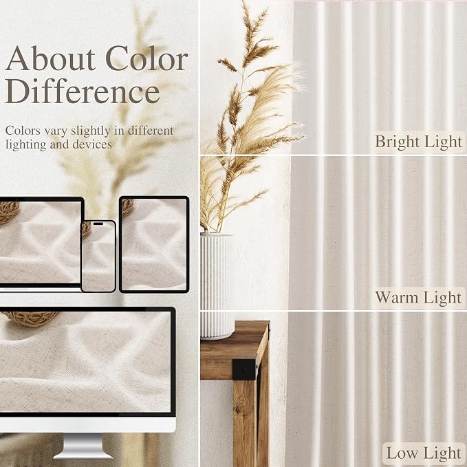 Nanspring Beige Linen Blend Light Filtering Curtains 86 Inches Long 2 Panel Set