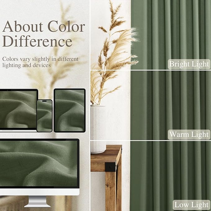Nanspring Olive Green Linen Curtains