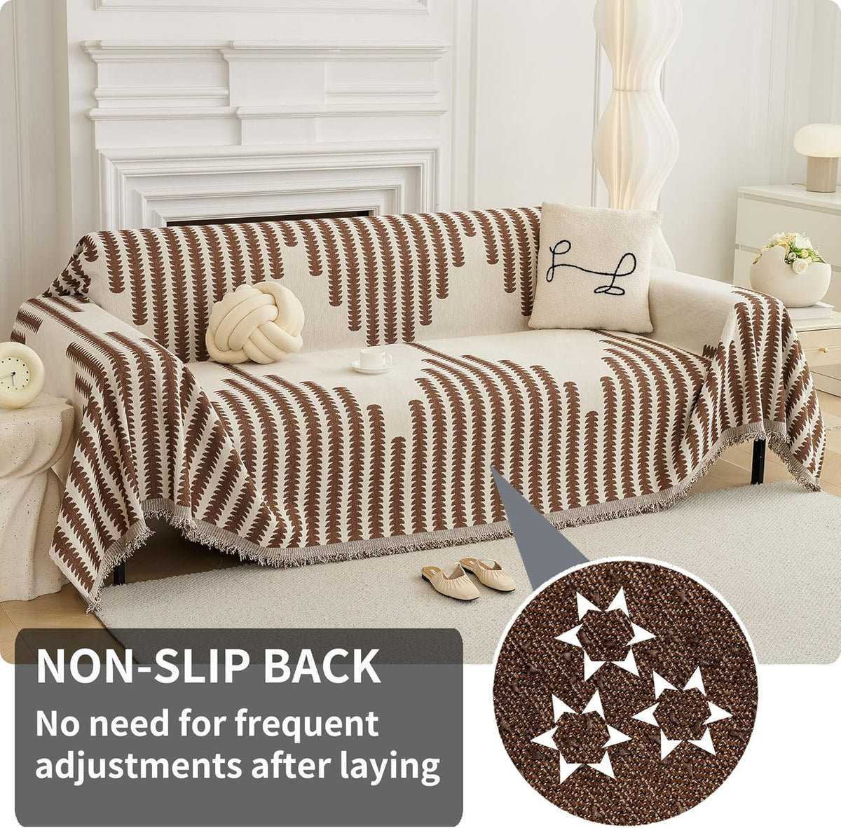 HAOMAIJIA Boho Sofa Covers Couch Covers for 3 Cushion Couch Sofa Pet Friendly Soft Thick Non Slip Couch Cover for Dogs Washable Sectional Couch Covers L Shape Furniture Protector (Brown, 71"x134")