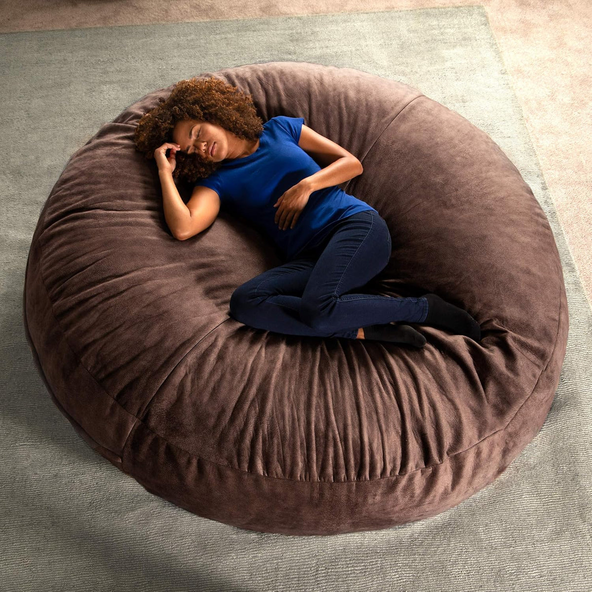 Jaxx 6 Foot Cocoon - 2-in-1 Convertible Bean Bag Bed & Large Bean Bag Chair for Adults - Padded Microvelvet, Chestnut