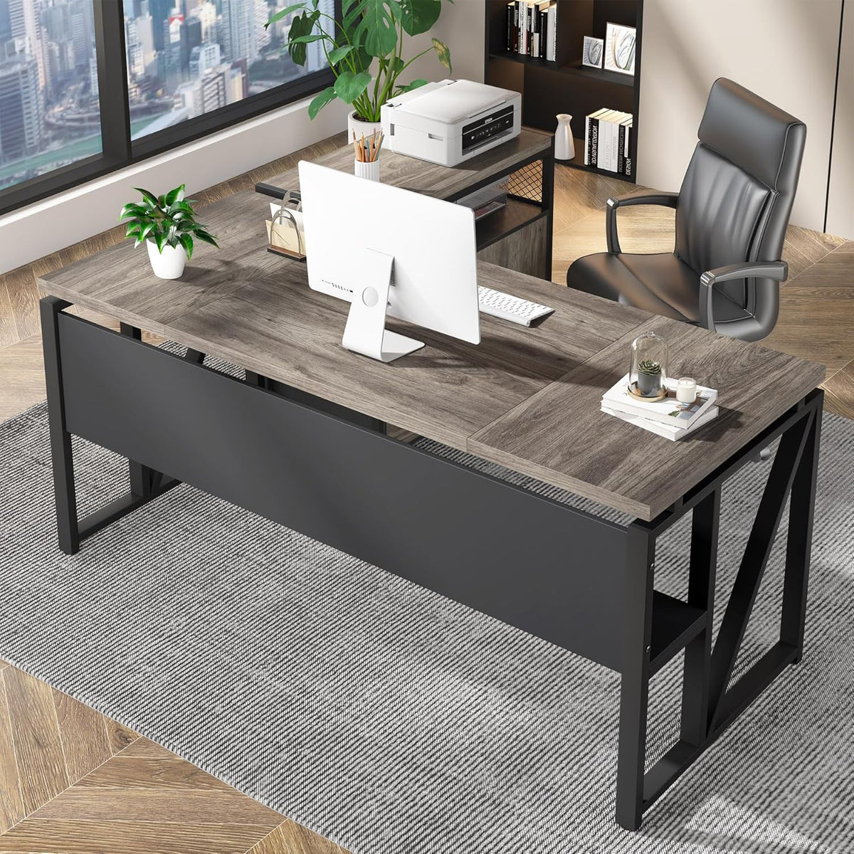 Tribesigns Office Compute rDesk with Drawers Sets, 63 inches L Shaped Executive Desk with Mobile File Cabinet for Home Office Furniture Sets (Dark Oak, 63-inch)