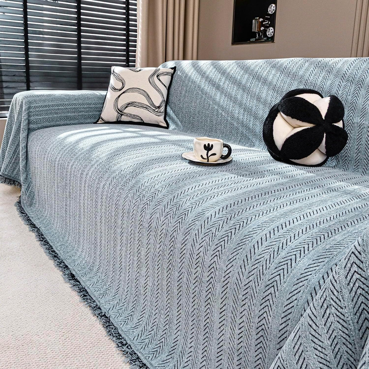 Nobildonna Sofa Cover Washable Soft Thicken Chenille Couch Cover with Tassel,Waterproof Sofa Slipcover for 3-4 Cushion Couch,Sectional Sofa,L-Shaped Furniture Protector Pet-Friendly,Dusty Blue71 x150