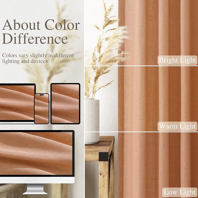Nanspring Peach Quartz Linen Curtains 120 Inch Length 2 Panel Set Back Tab Loop