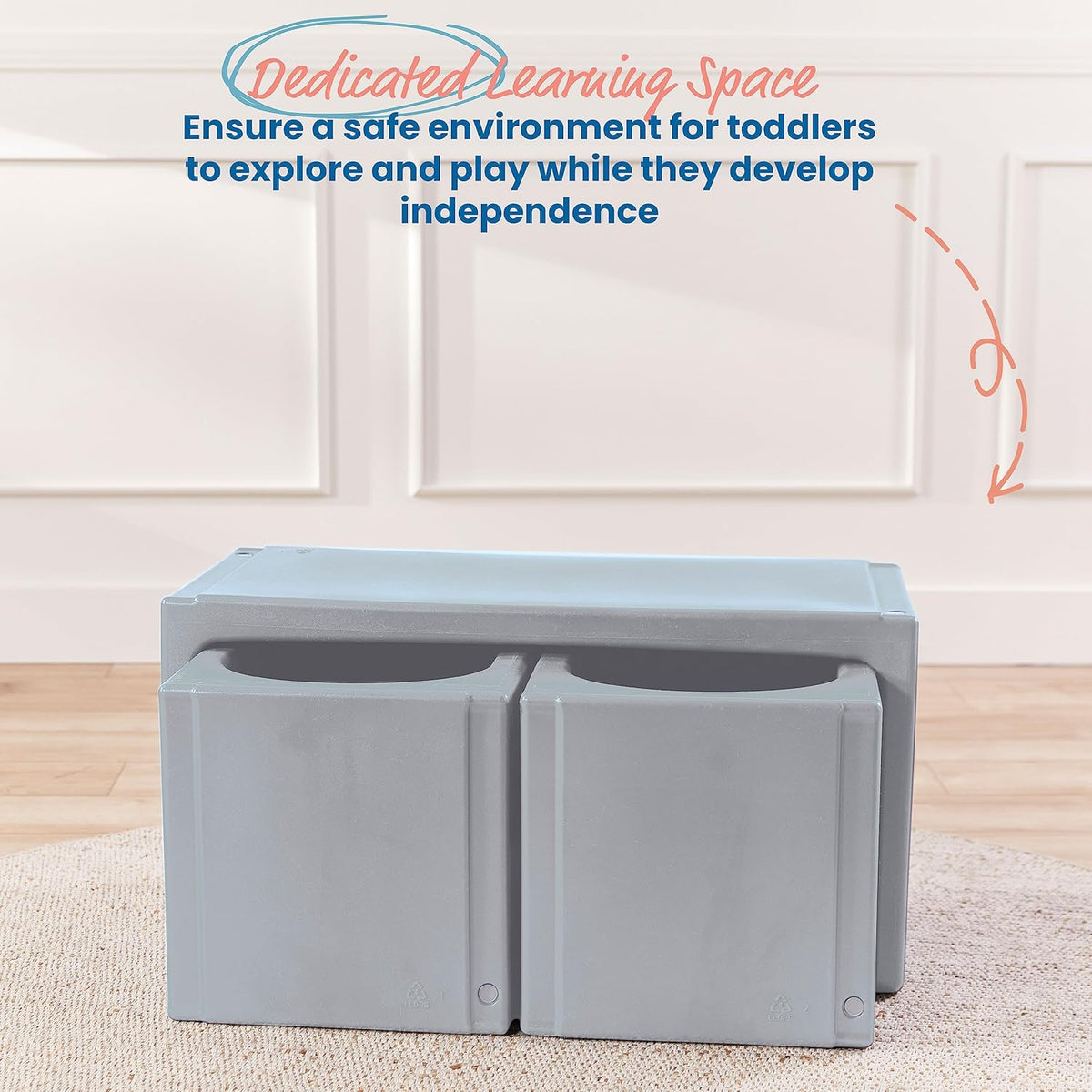 ECR4Kids Tri-Me Table and Cube Chair Set, Multipurpose Furniture, Light Grey, 3-Piece
