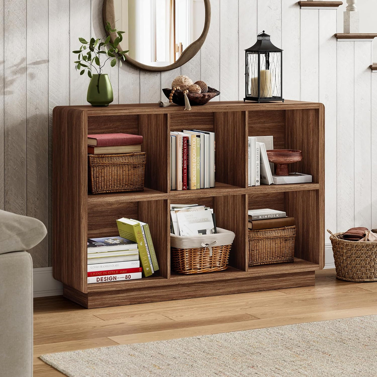 ChooChoo 6 Cube Storage Organizer, Wooden Bookcase with Storage, Cube Storage Bookshelf for Bedroom and Home Office, Brown Walnut