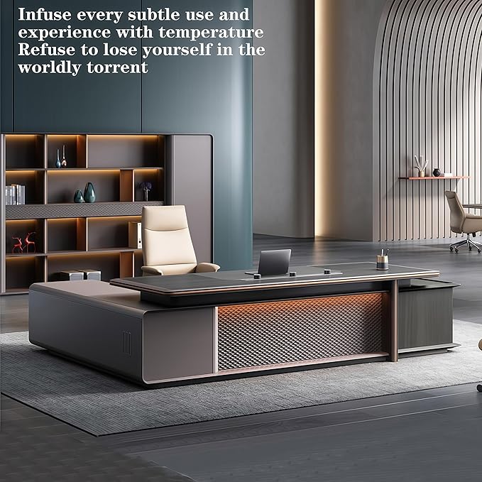 Modern Executive Desk, 94.5 inch L Shaped Desk with Storage, L Shape Corner Desk Drawers and Lockable Storage No Installation Required Without Display Racks and Bookshelves
