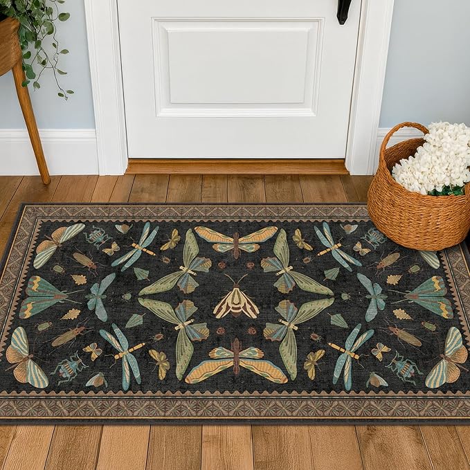 Small Black Entryway Runner Rug