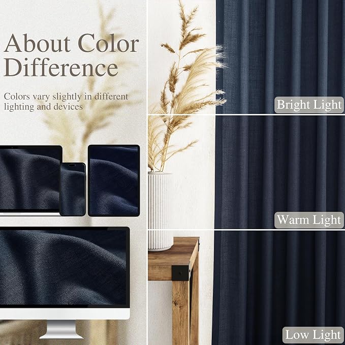 Navy Blue Linen Curtains 102 Inches Long
