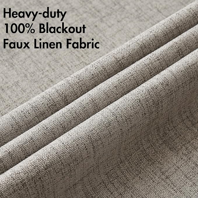 MIULEE Linen Curtains for Bedroom Solid 100% Blackout Thermal Insulated Greige