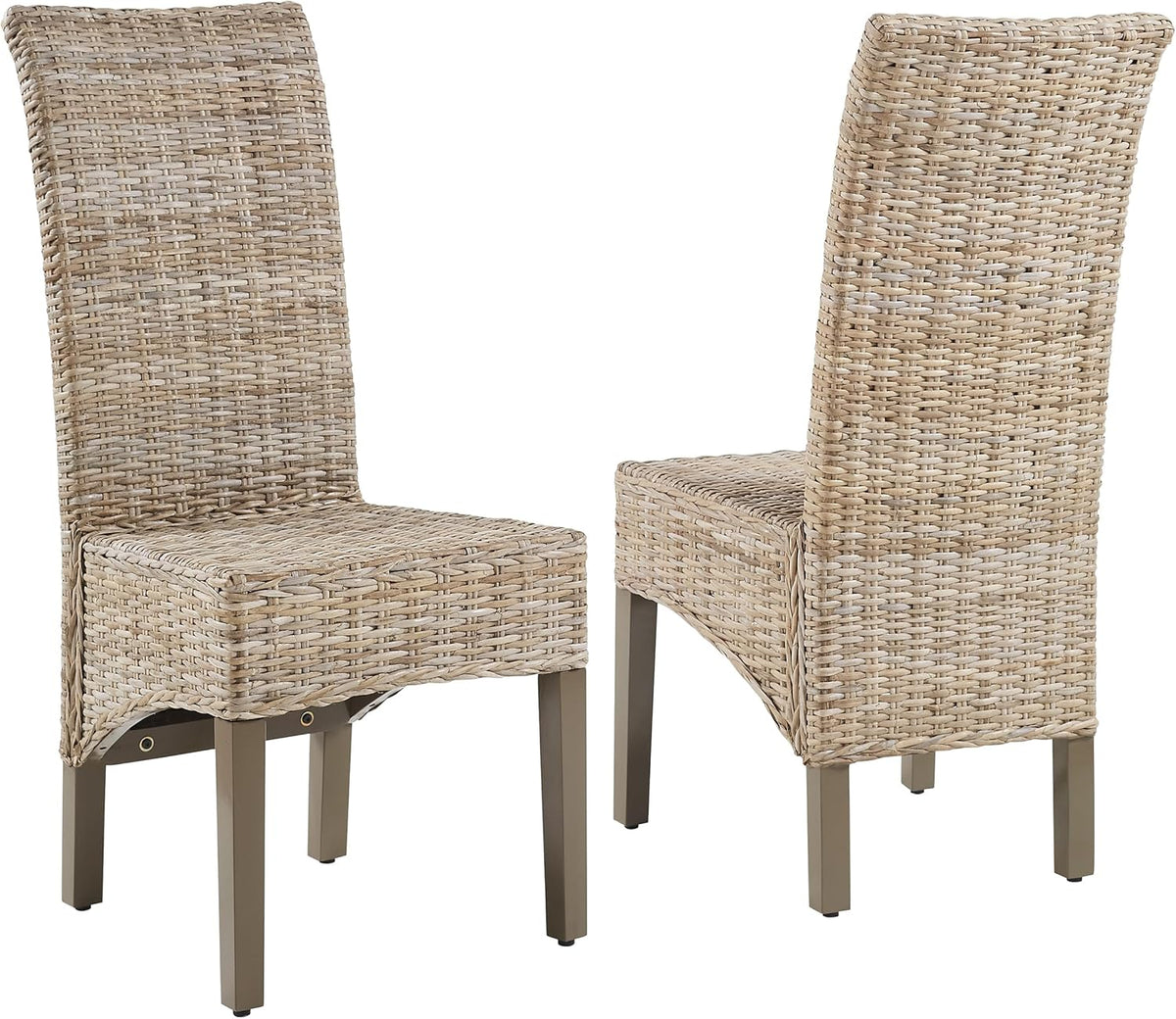 Crosley Furniture Edelyn Natural Rattan Dining Chairs Set of 2, Farmhouse Kitchen Accent Chair with Cushion, Kubu Rattan/Gray