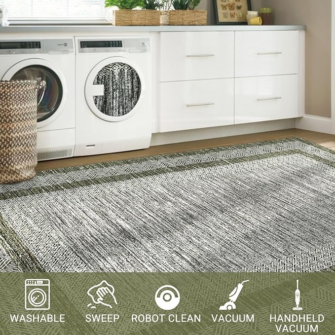GarveeHome Modern Geometric Area Rug 5x7 Distressed Bordered Rug Washable Non