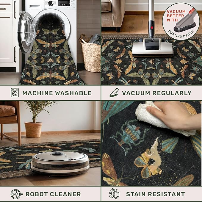 Insect Print Washable 4x6 Entryway Rug