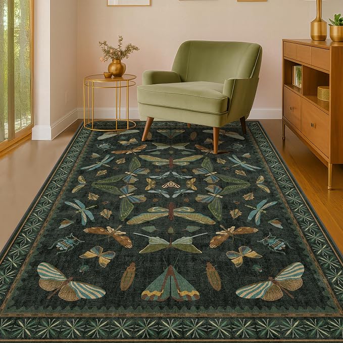 Dark Green 4x6 Washable Area Rug