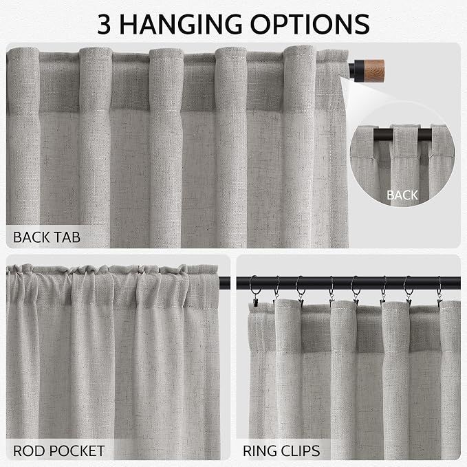 Nanspring Light Gray Linen Curtains 63 Inch Length