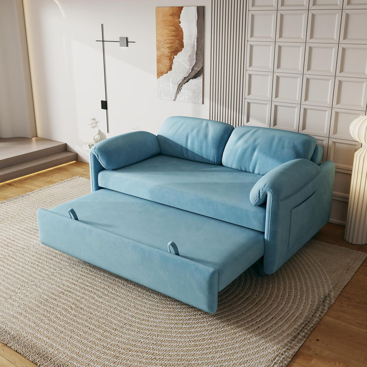 ERYE 3 in 1 Loveseat Sofa Convertible Sleeper Sofabed,Functional Recliner Daybed Love Seat Sofa&Couch W/Pull Out Couch Bed, Reclining Backrest and Pillows Armrests for Office Apartment RV Living Room