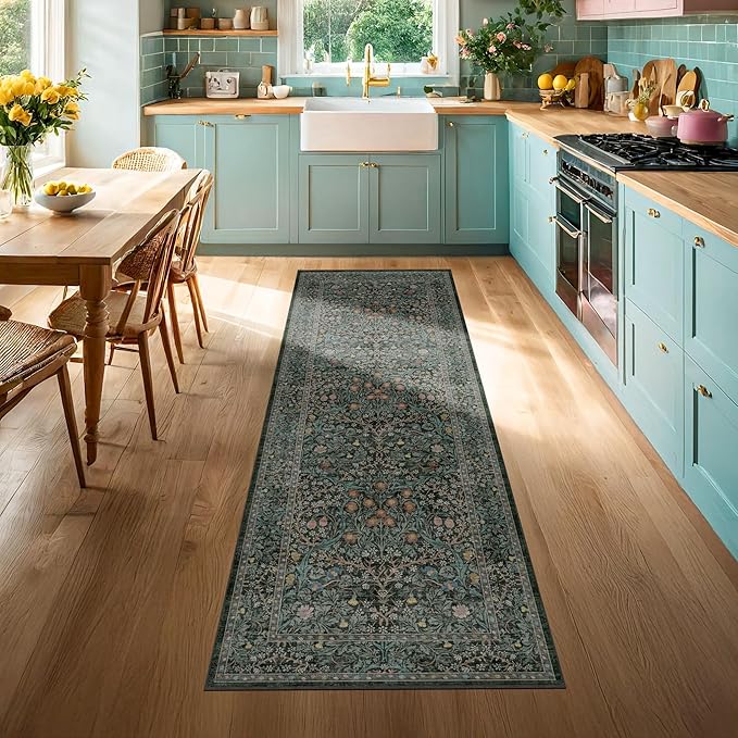 Dark Green 2x5 Runner Rug Non Slip Washable