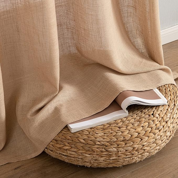 MIULEE Brown Linen Curtains 84 Inch Length