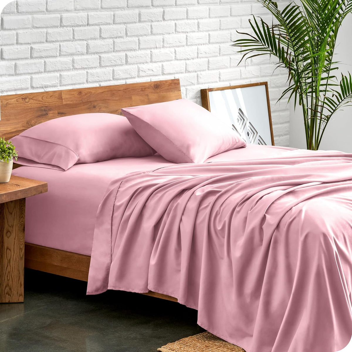 Bare Home Full Sheet Set - Luxury 1800 Ultra-Soft Microfiber Full Bed Sheets - Double Brushed - Deep Pockets - Easy Fit - 4 Piece Set - Bedding Sheets & Pillowcases (Full, Light Pink)
