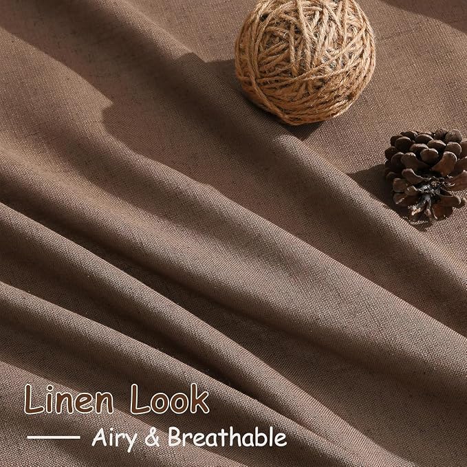 Caramel Brown Linen Curtains for Living Room Extra Long 132 Inches Long Back