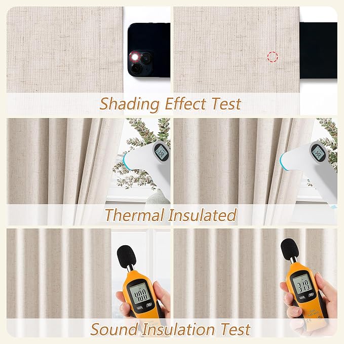 Guken 100% Blackout Linen Curtains 102 Inch Length 2 Panels Set