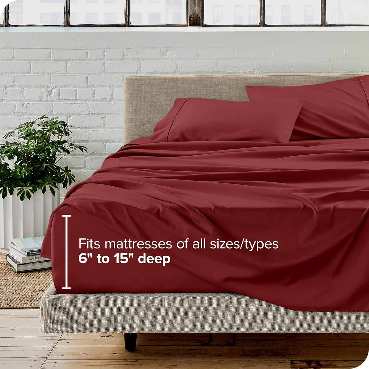 Bare Home Split Head Flex King Sheet Set - 1800 Ultra-Soft Microfiber Bed Sheets - Double Brushed - Deep Pockets - Easy Fit - 4 Piece Set - FlexTop Bedding Sheets (Split Head Flex King, Rosewood)