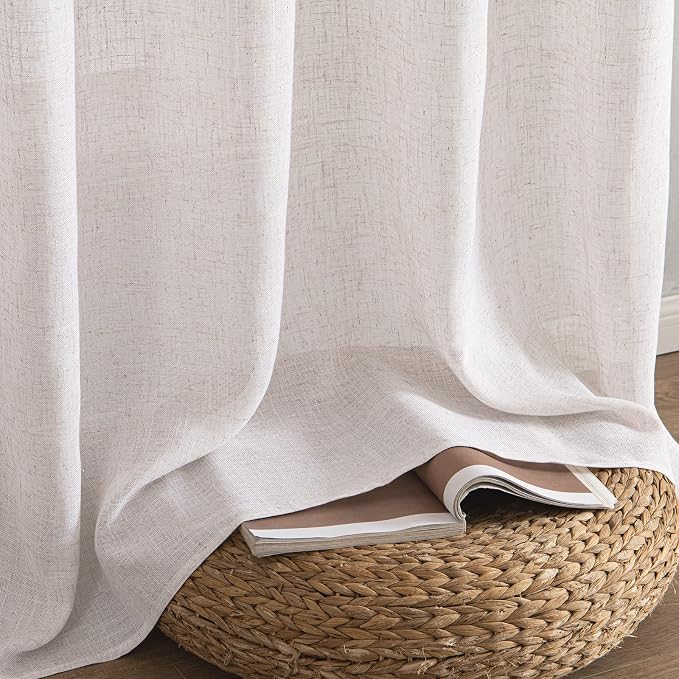 MIULEE White Linen Curtains 84 Inch Length