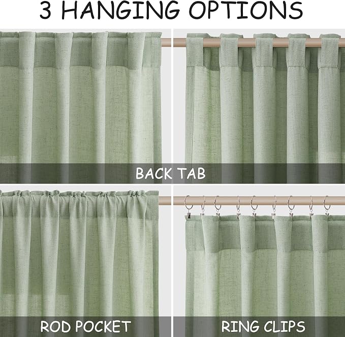 Extra Long Mist Sage Linen Curtains 120 Inch