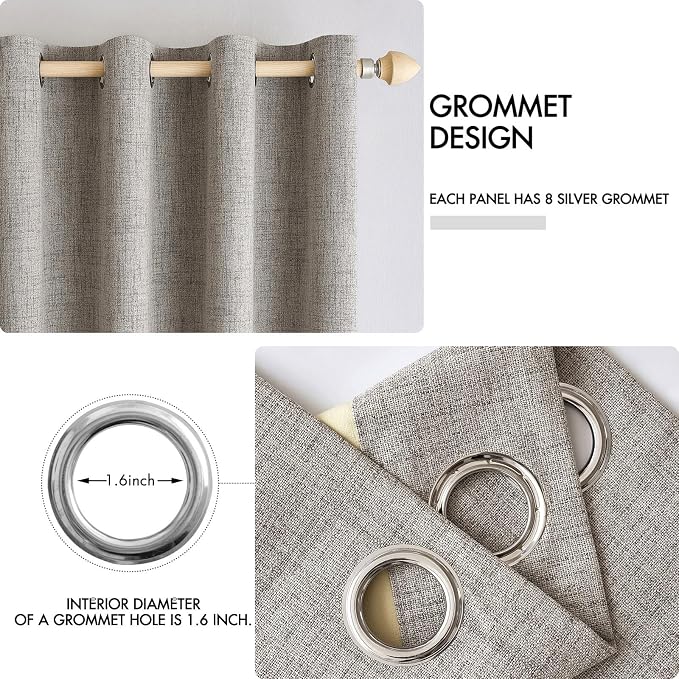 MIULEE 100% Blackout Linen Textured Curtains